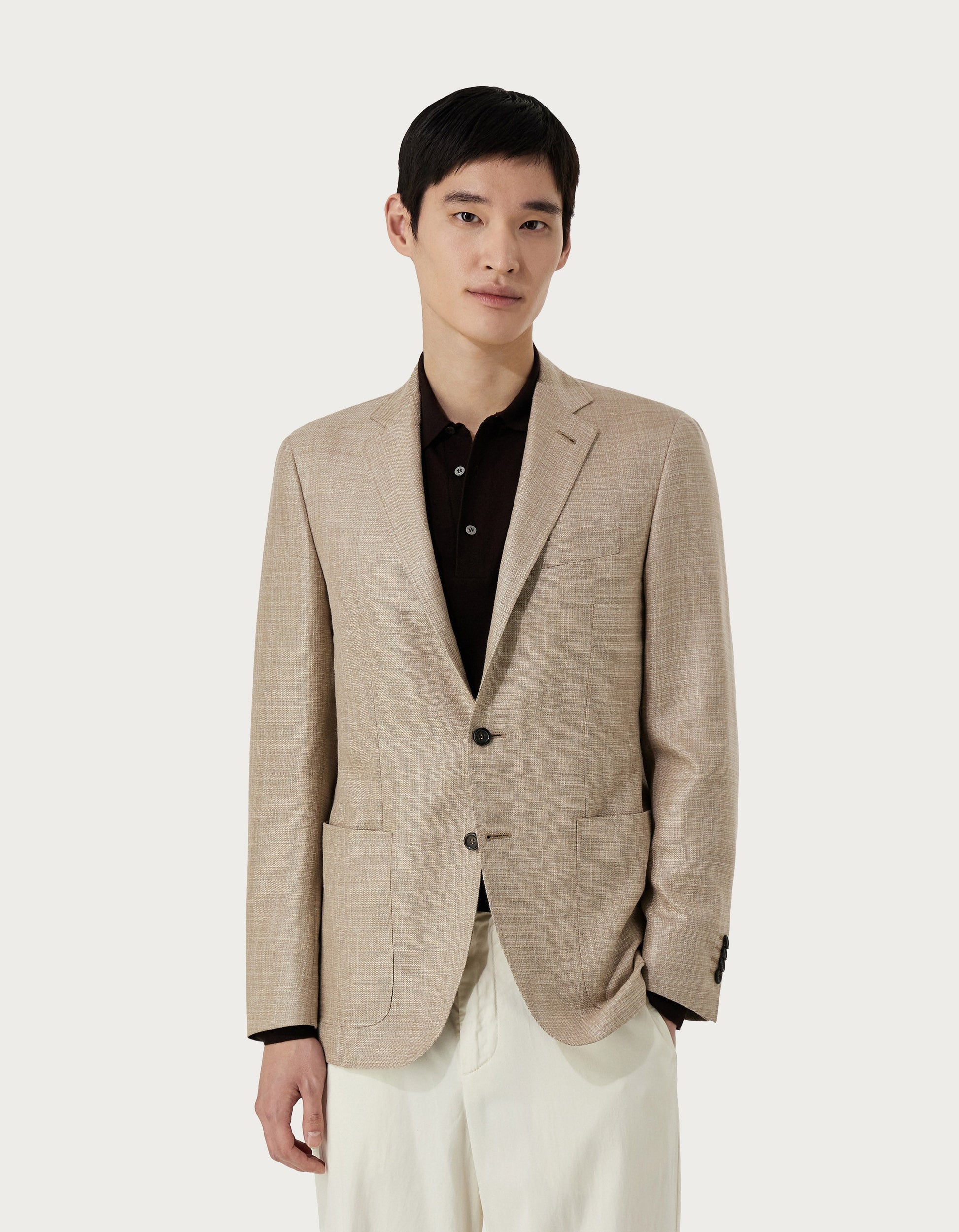 Beige Kei blazer in wool, silk and linen