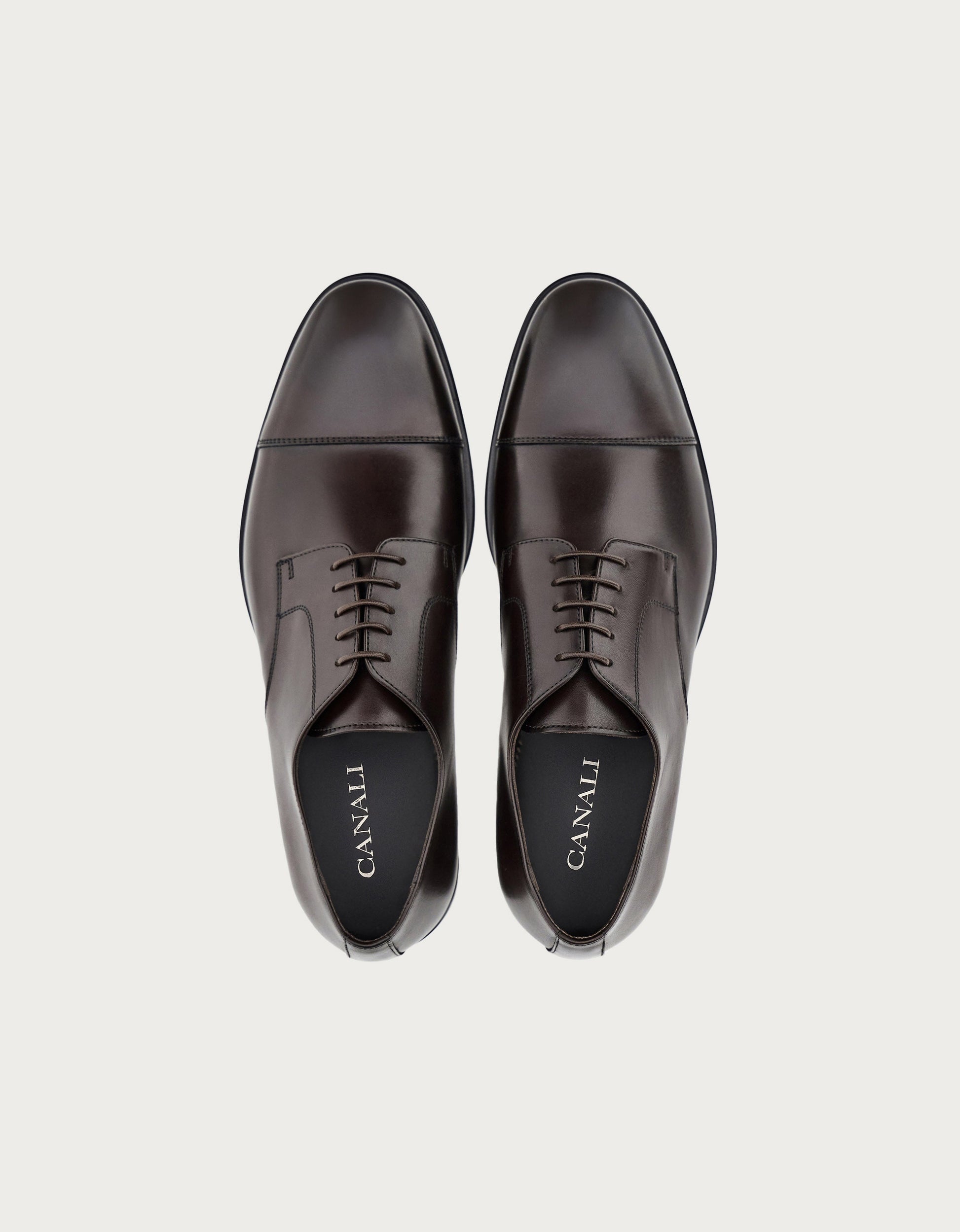 Dark brown Derby shoes with calfskin toe caps