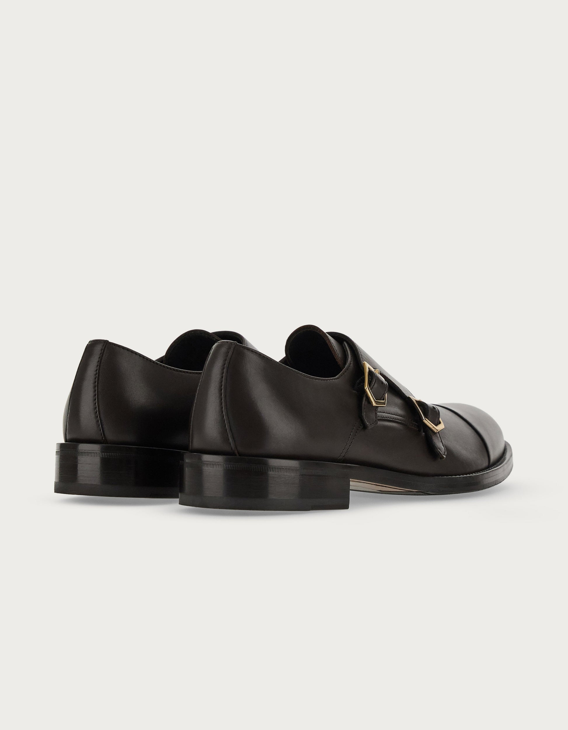 Monk straps in dark brown padded calfskin