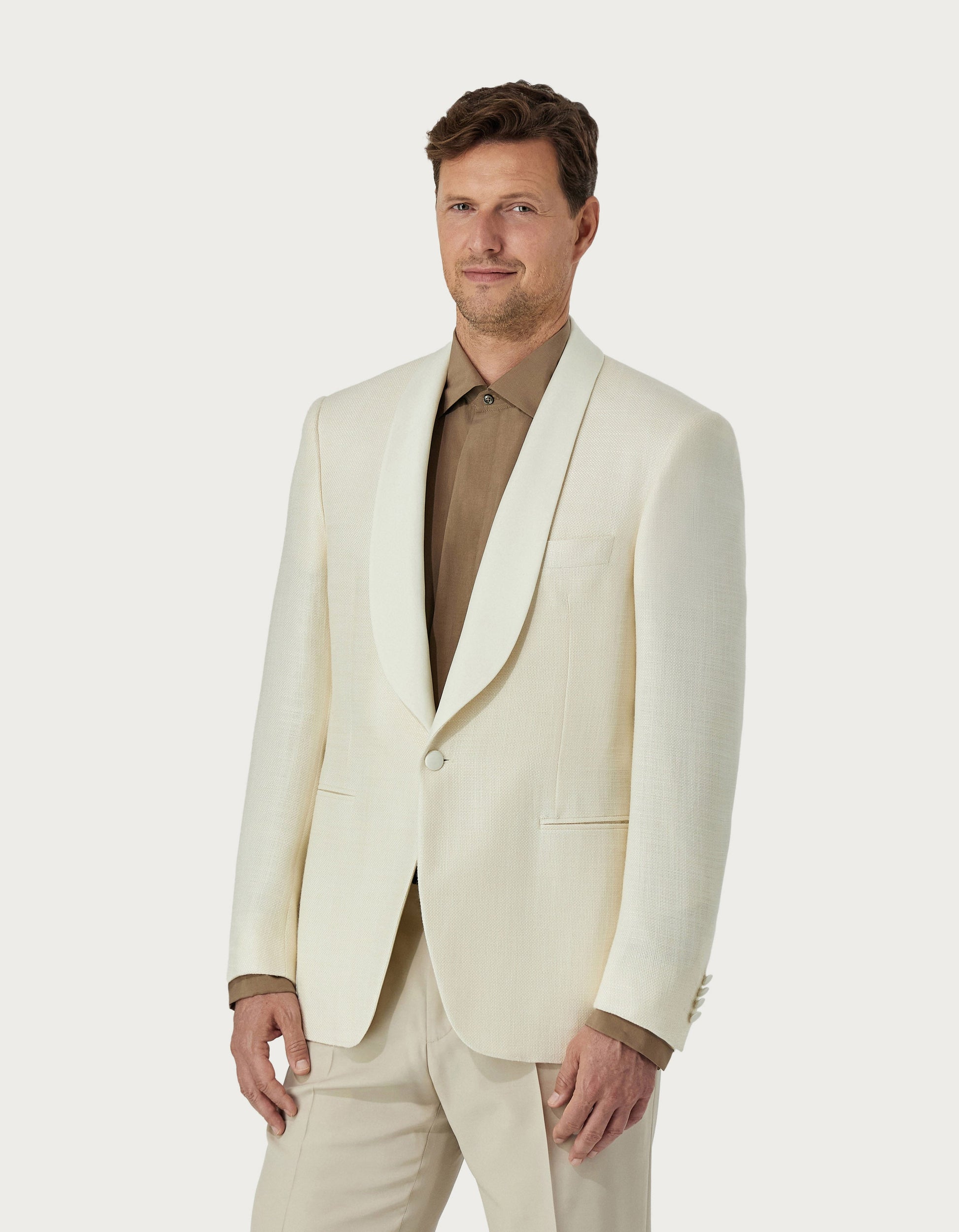 Travel tuxedo jacket in white silk wool and mohair