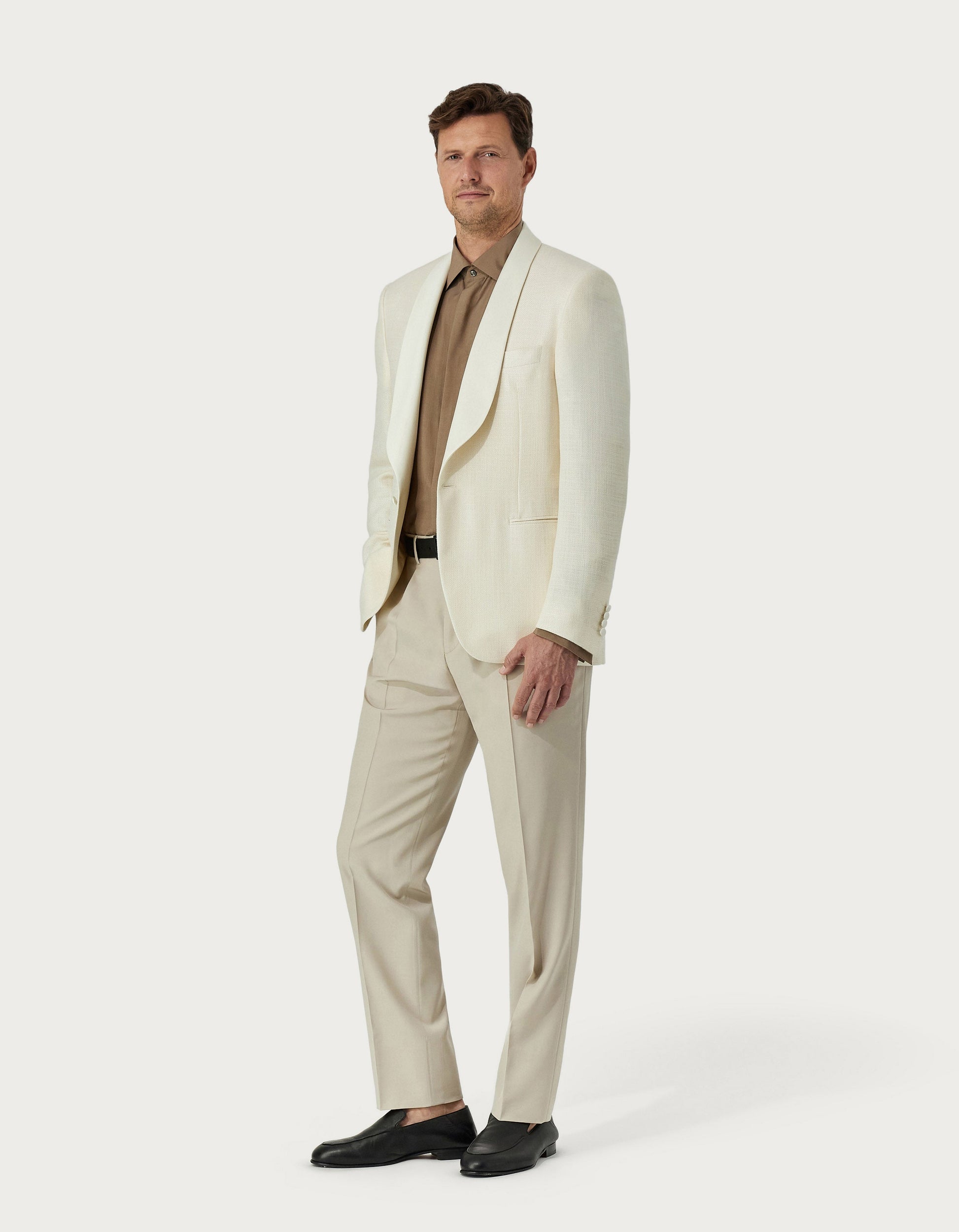 Travel tuxedo jacket in white silk wool and mohair