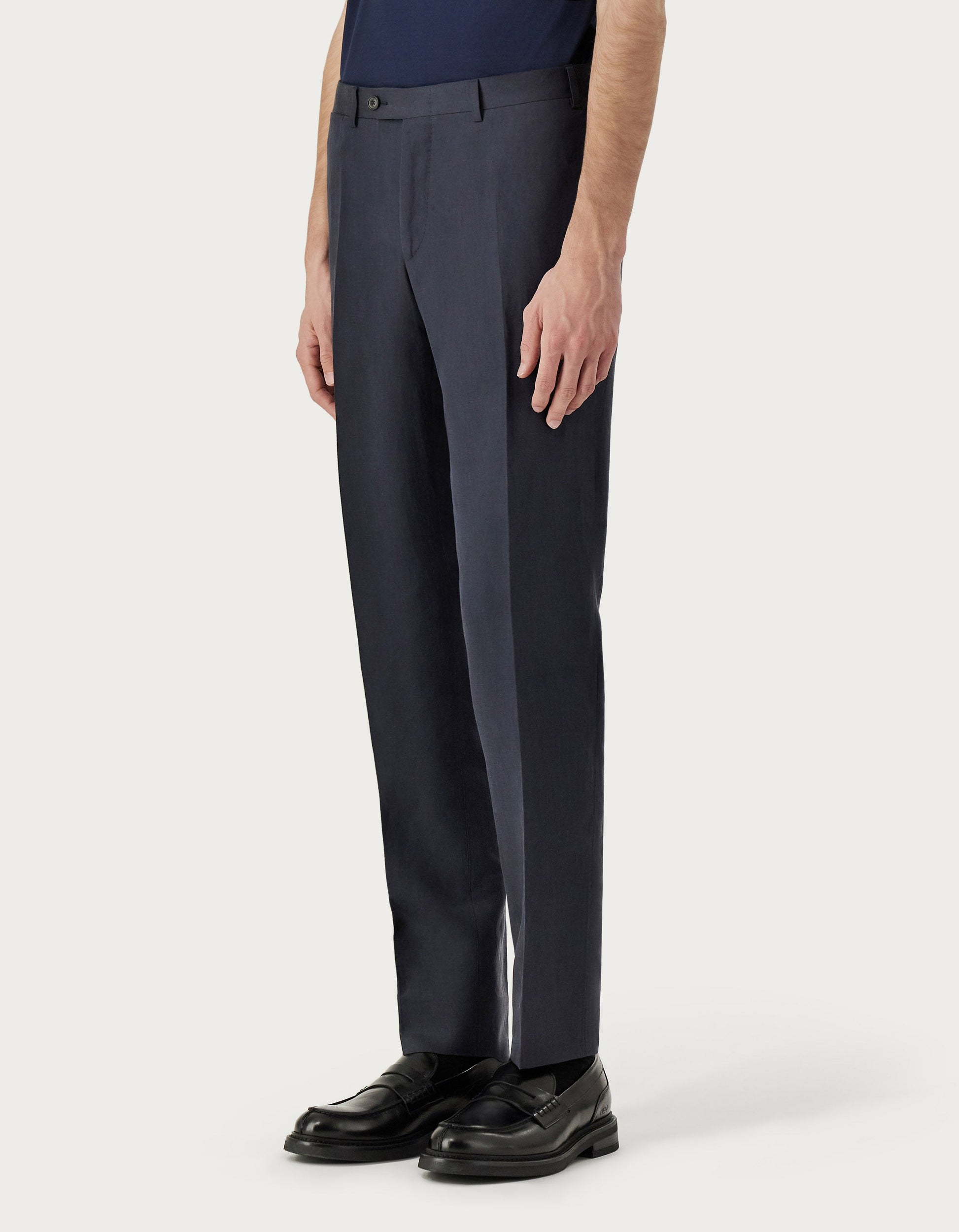 Navy blue pants in linen and silk