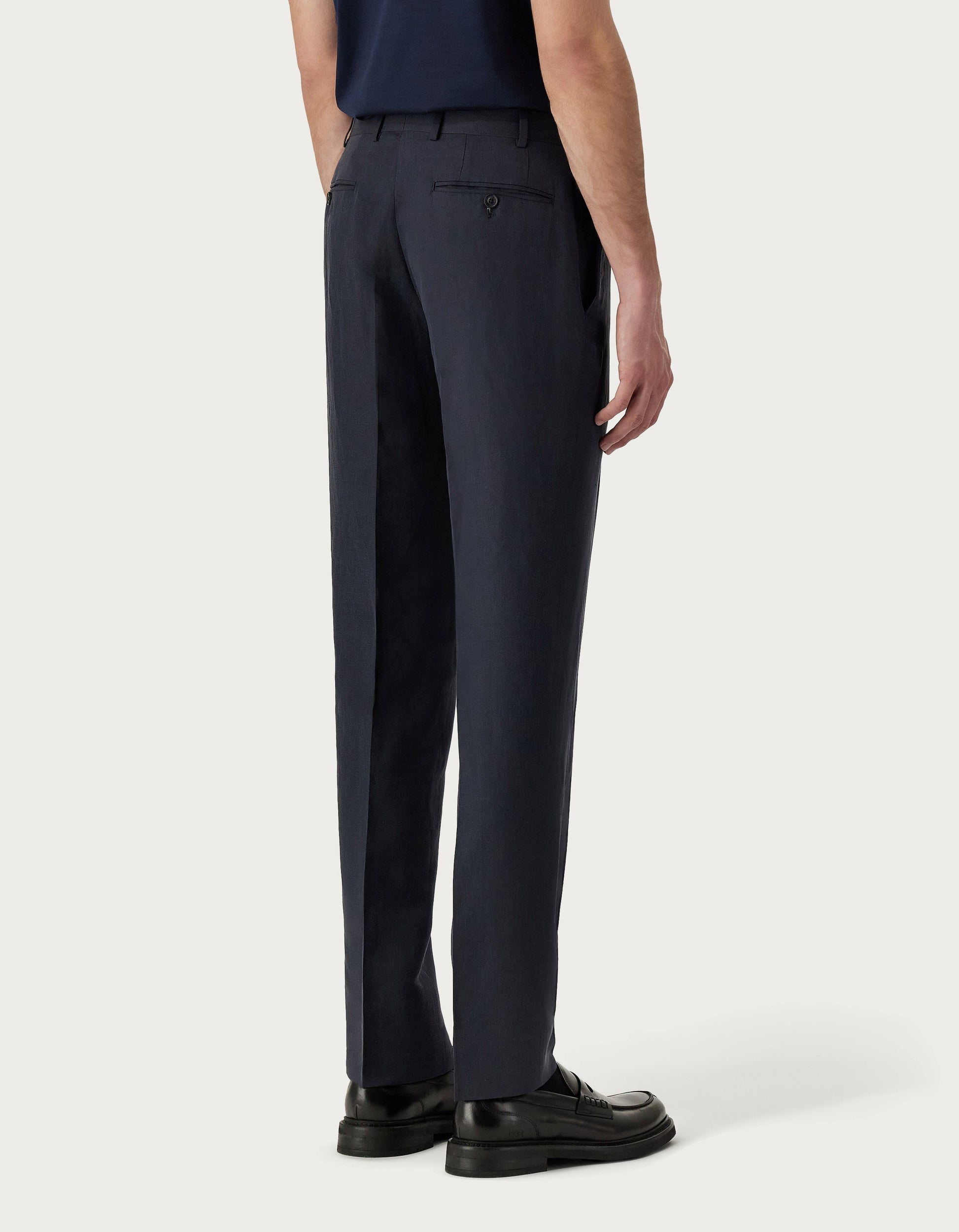 Navy blue pants in linen and silk