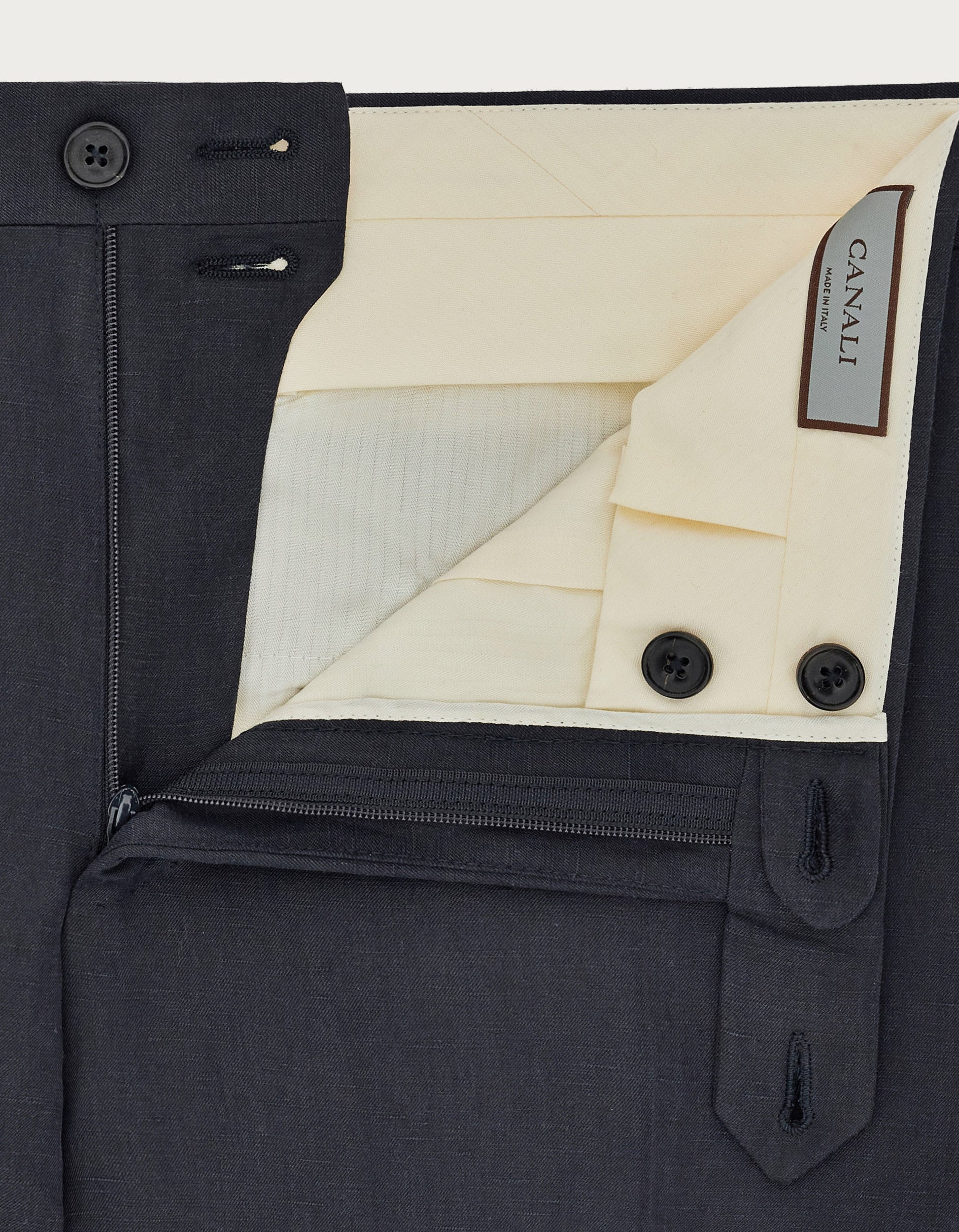 Navy blue pants in linen and silk