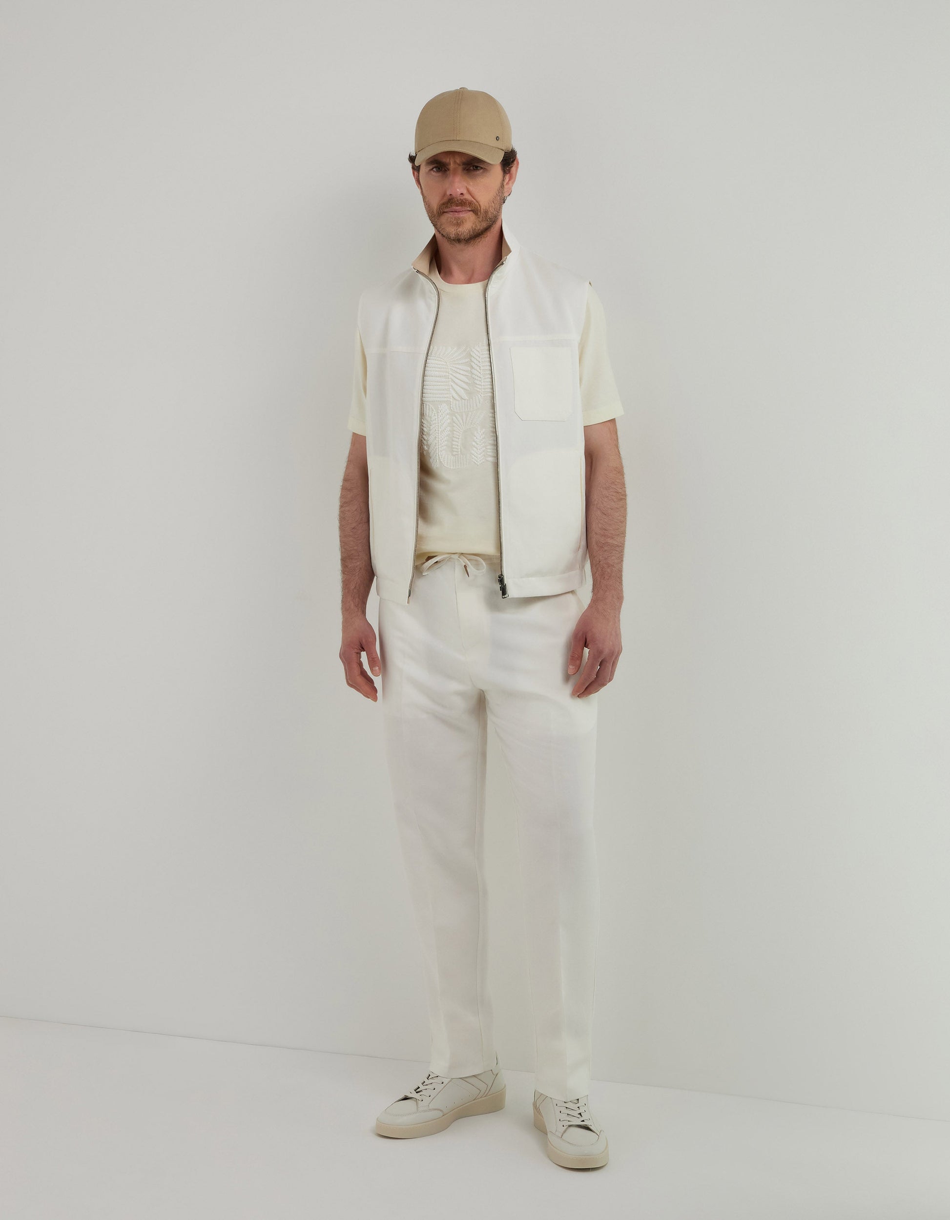Suede-colored linen silk fabric drawstring pants