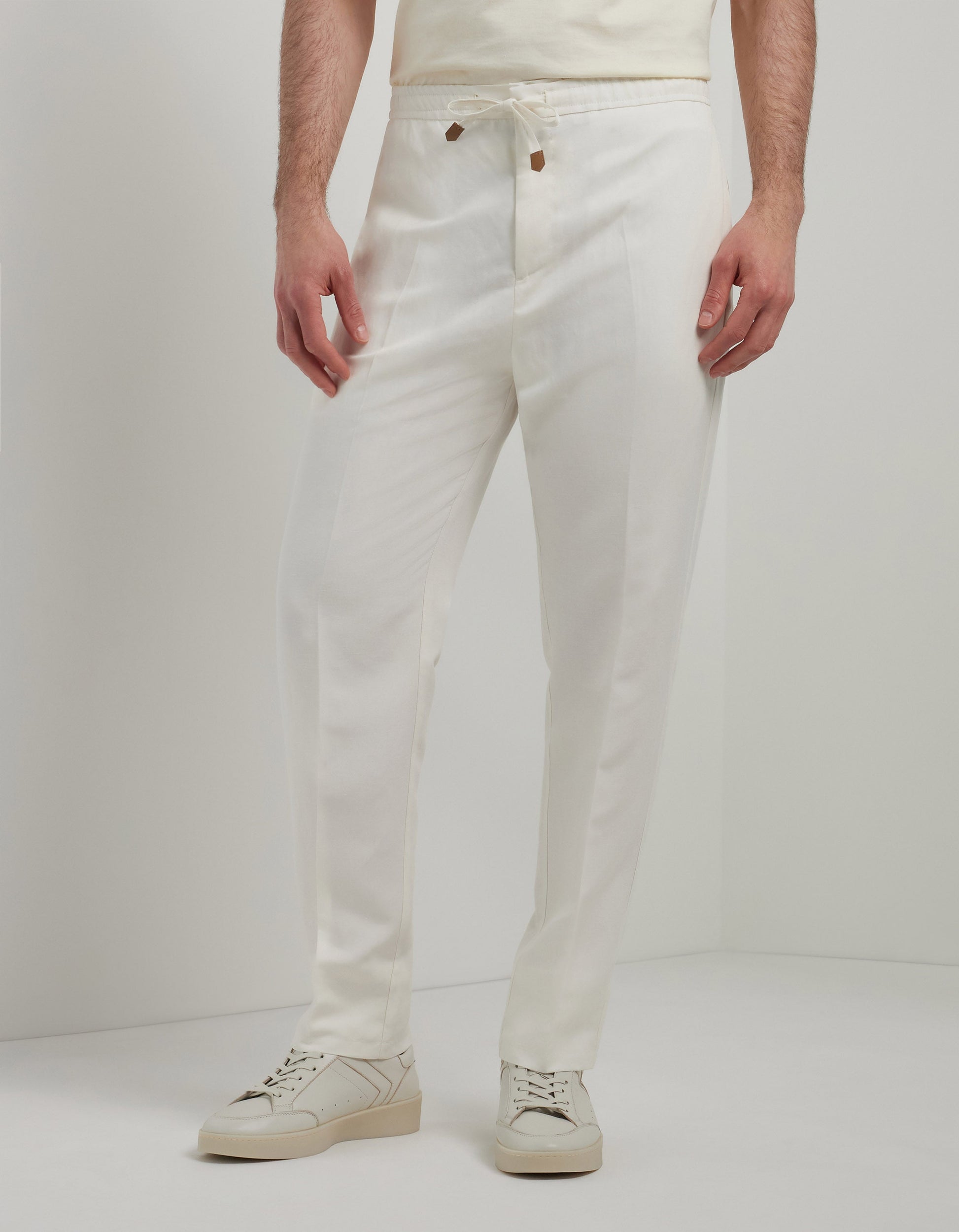 Suede-colored linen silk fabric drawstring pants