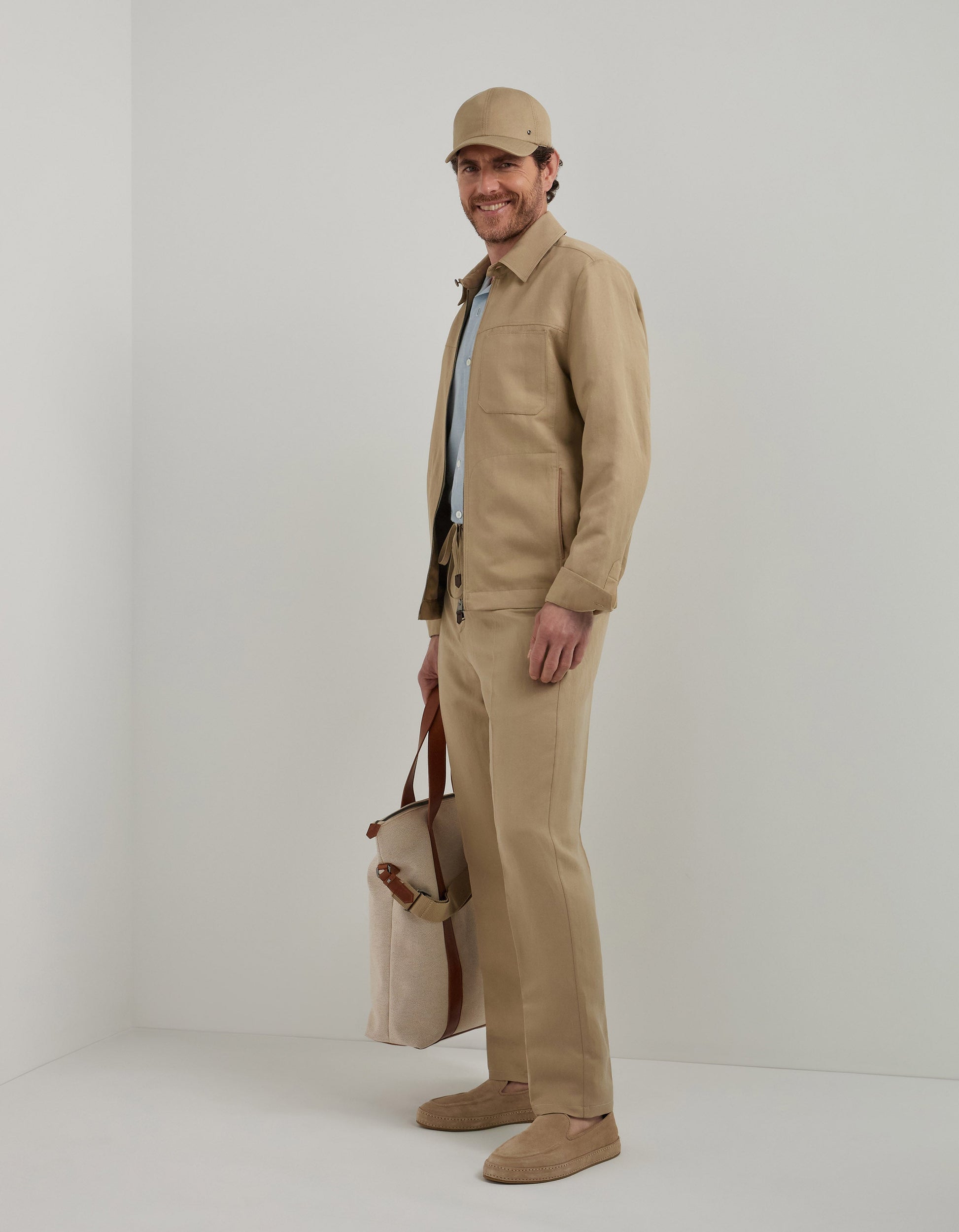 Suede-colored linen silk fabric drawstring pants