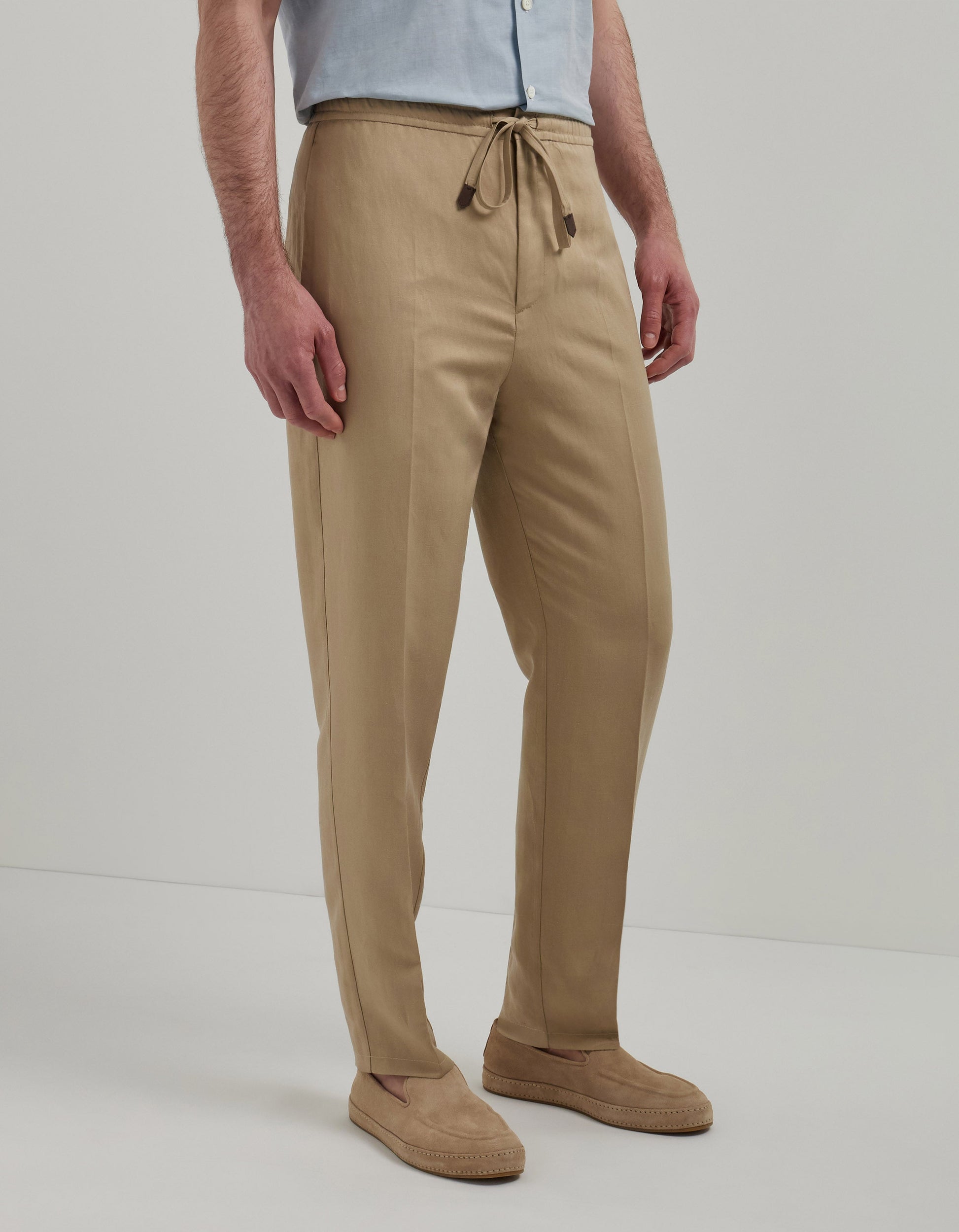 Suede-colored linen silk fabric drawstring pants
