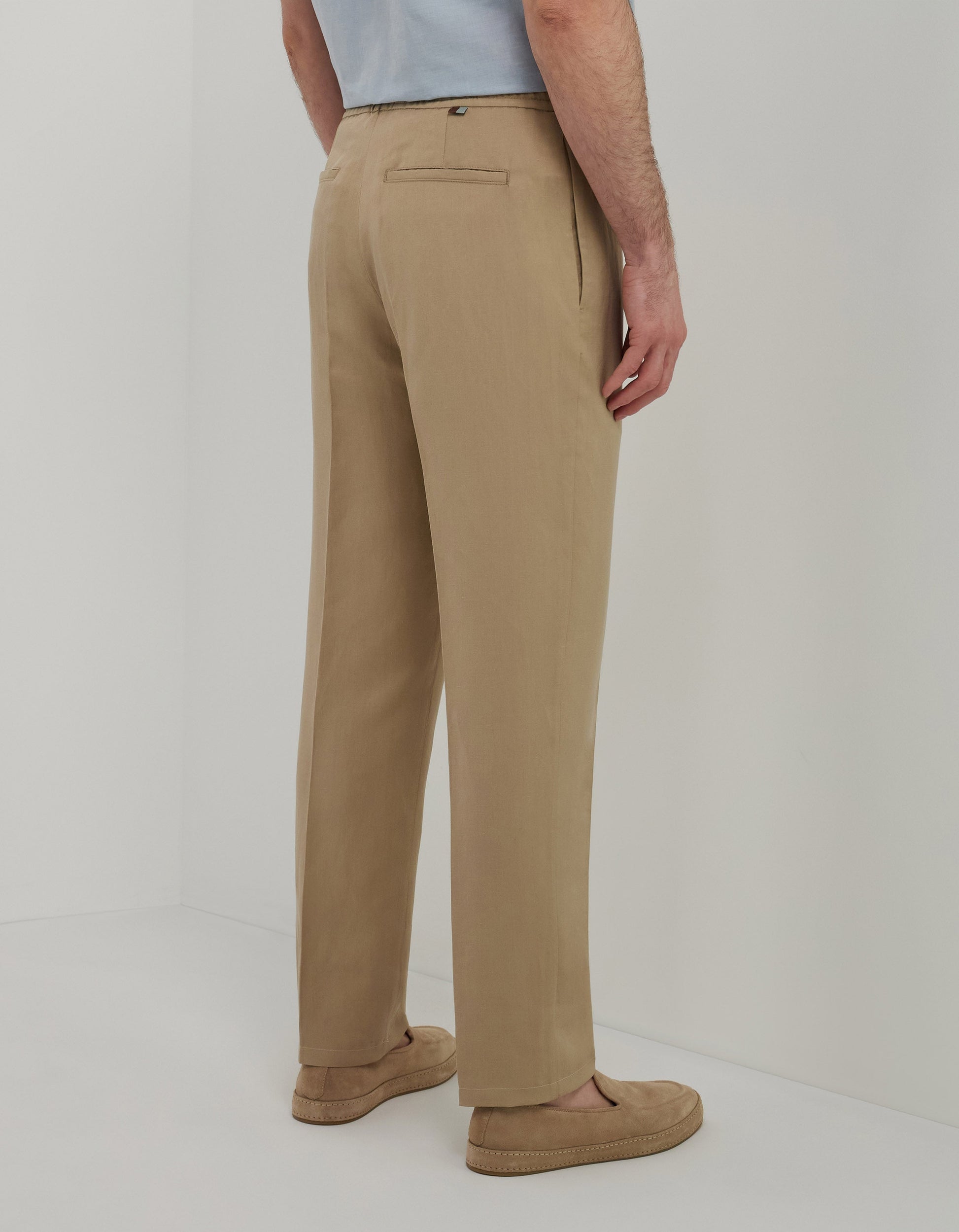 Suede-colored linen silk fabric drawstring pants