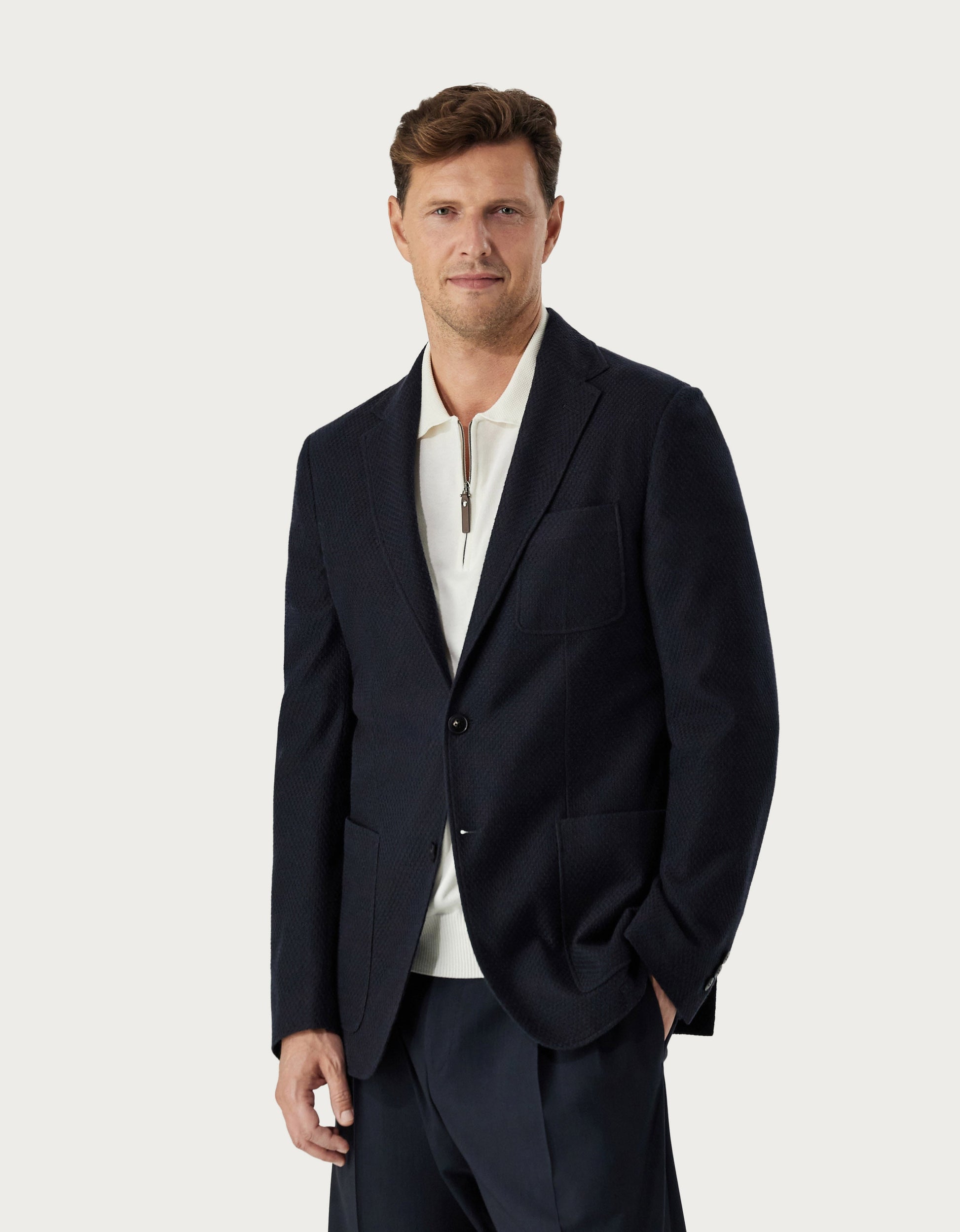 Blue black jersey blazer in cotton cashmere and silk