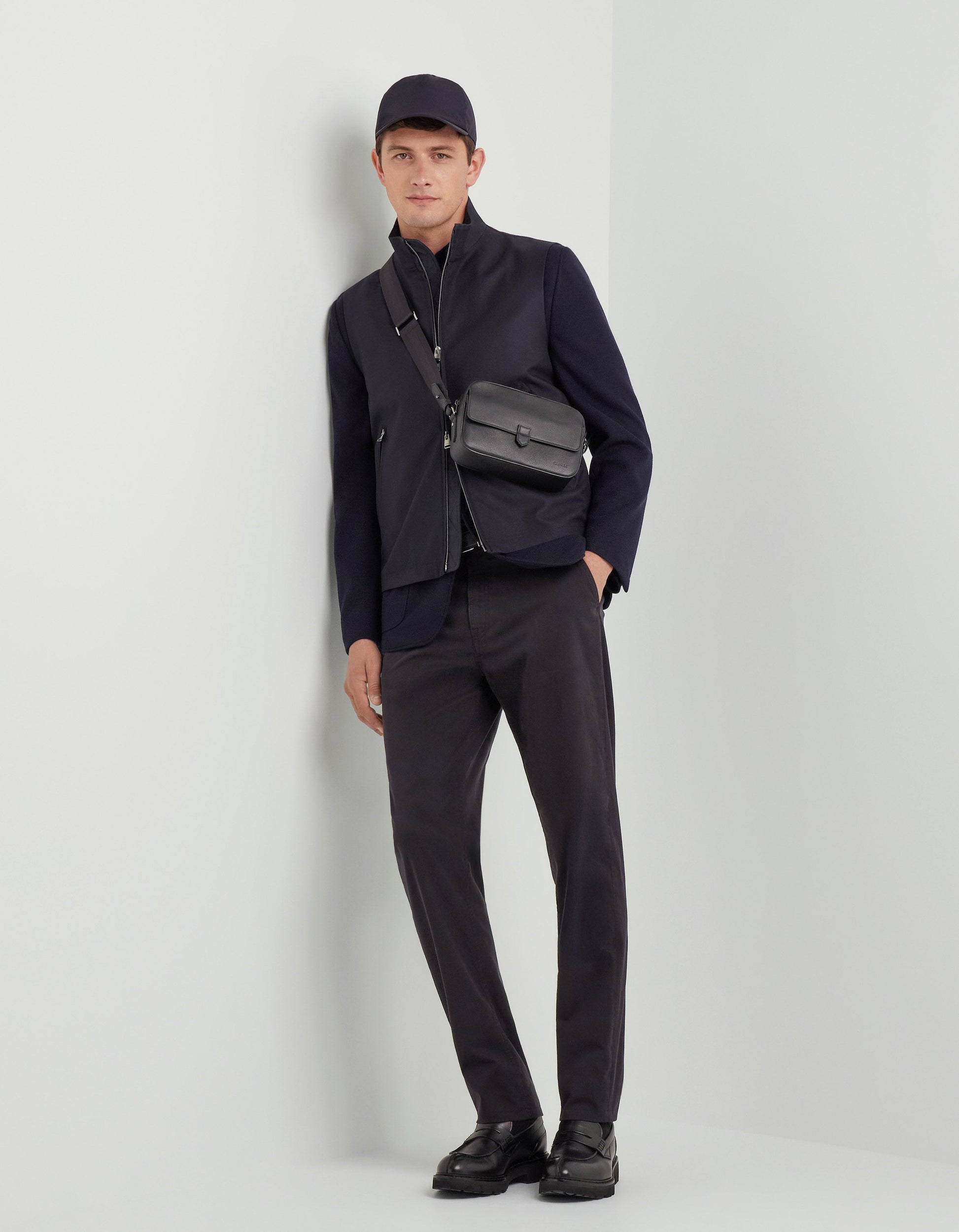 Navy blue wool and cotton jacket