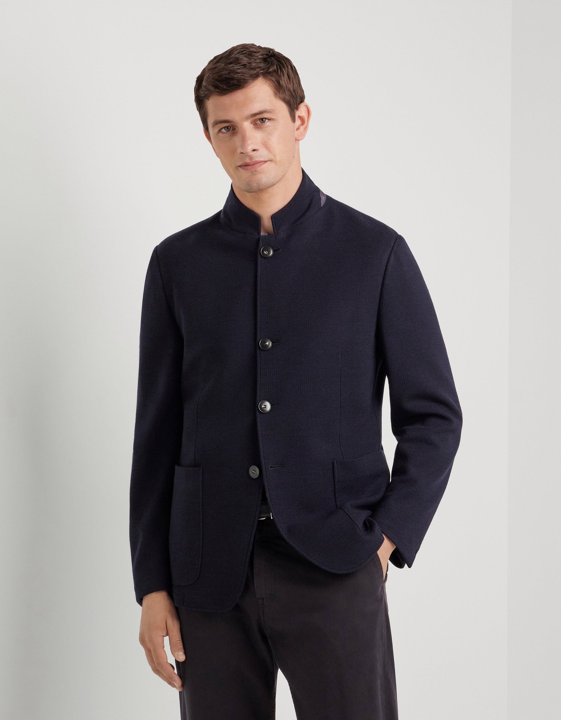 Navy blue wool and cotton jacket